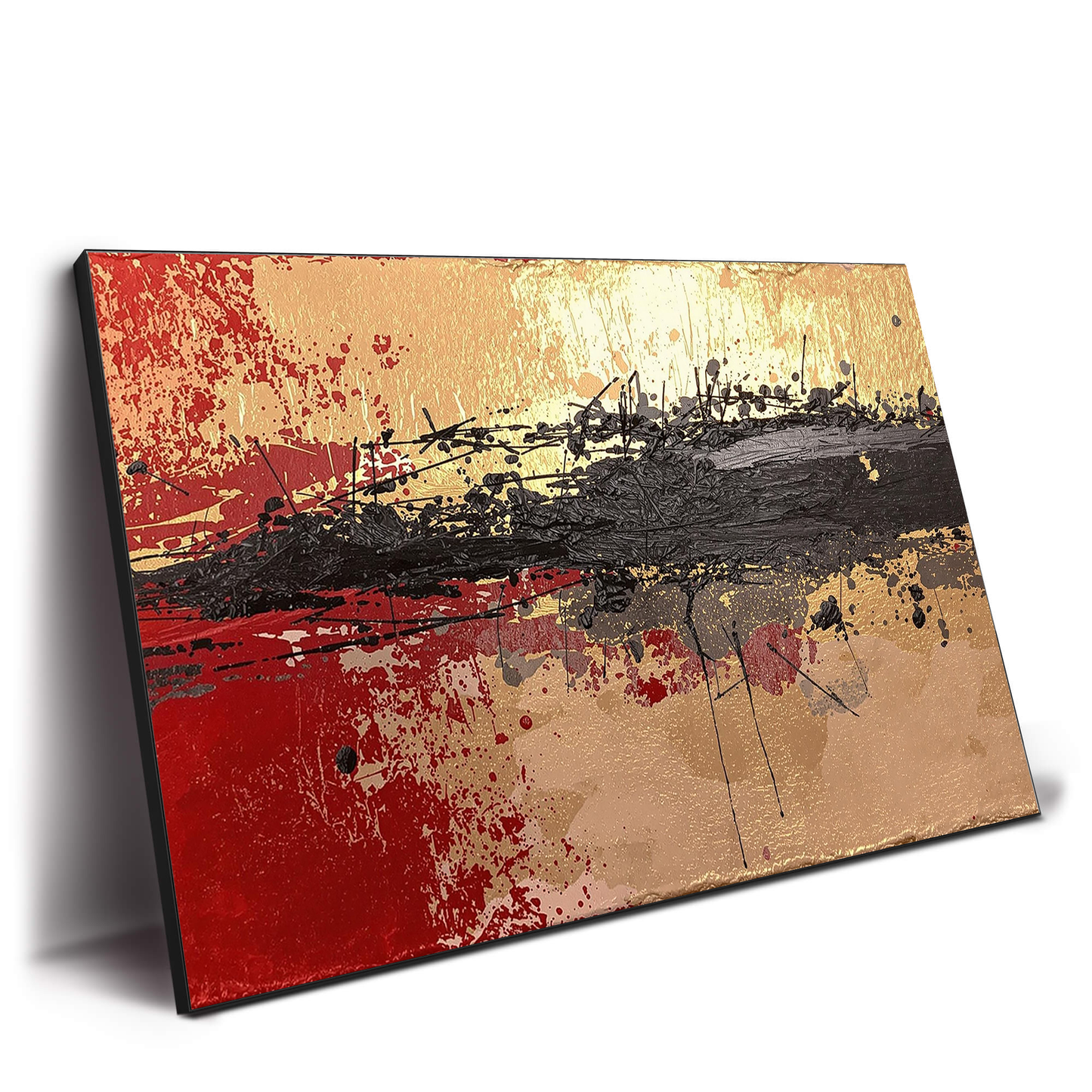 Abstract Horizontal Art with red black and gold