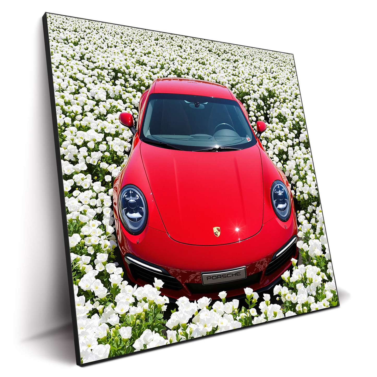 Red Porsche White Flowers